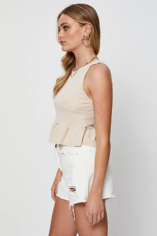 Beige Rib Tank Top