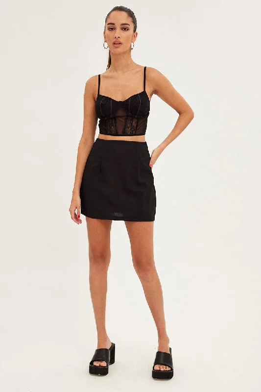 Black Crop Top Singlet Cami Lace