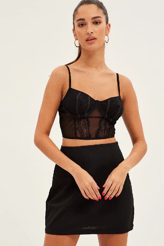 Black Crop Top Singlet Cami Lace