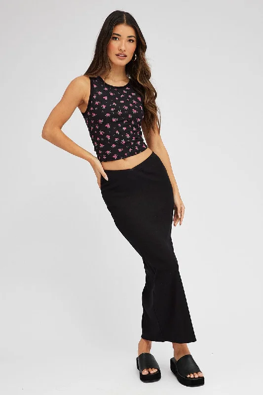 Black Floral Mesh Tank Sleeveless