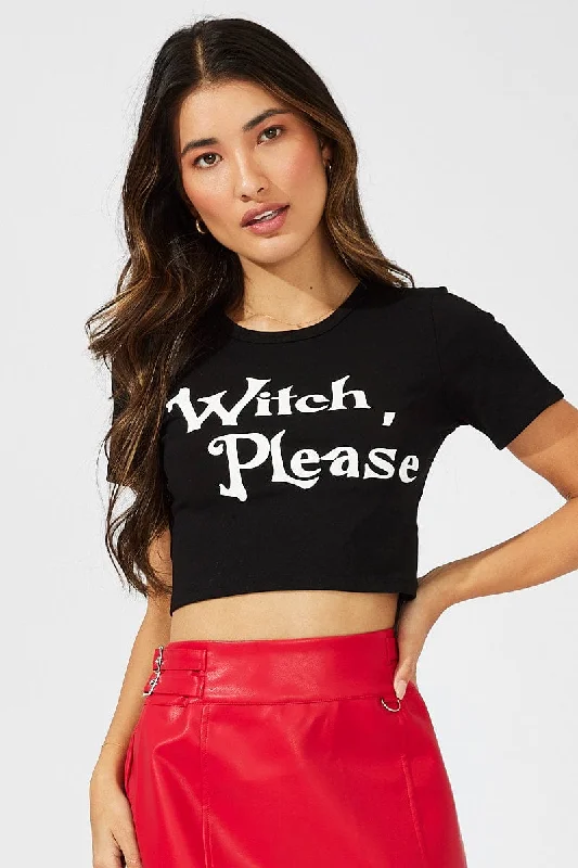 Black Halloween Tee Witch Slogan Crop Baby Tshirt