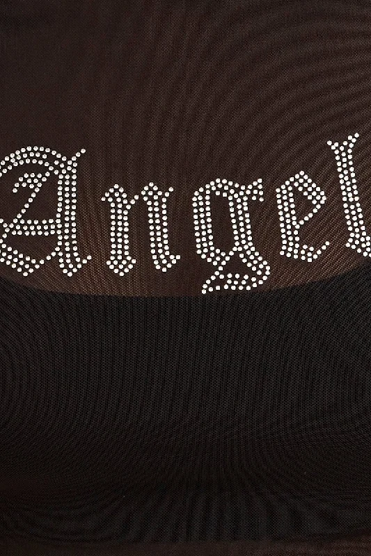 Black Mesh Baby Tee Angel Diamante