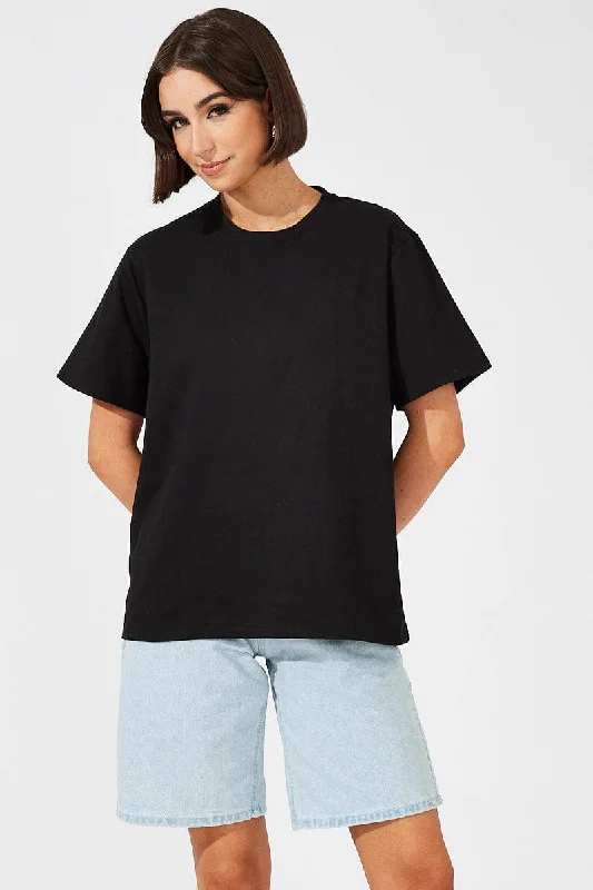 Black Oversized T Shirt Short Sleeve Crew Neck