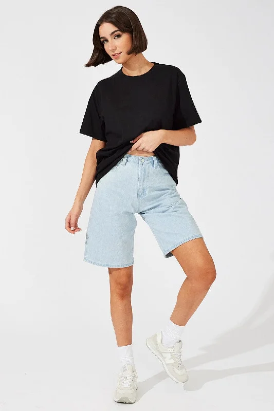 Black Oversized T Shirt Short Sleeve Crew Neck