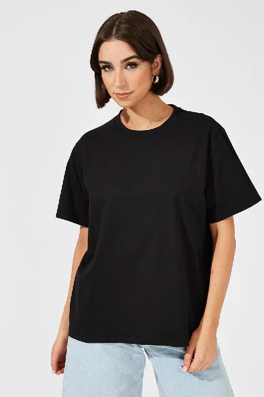 Black Oversized T Shirt Short Sleeve Crew Neck