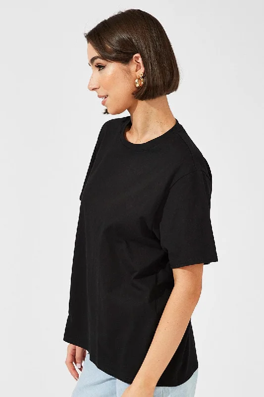 Black Oversized T Shirt Short Sleeve Crew Neck