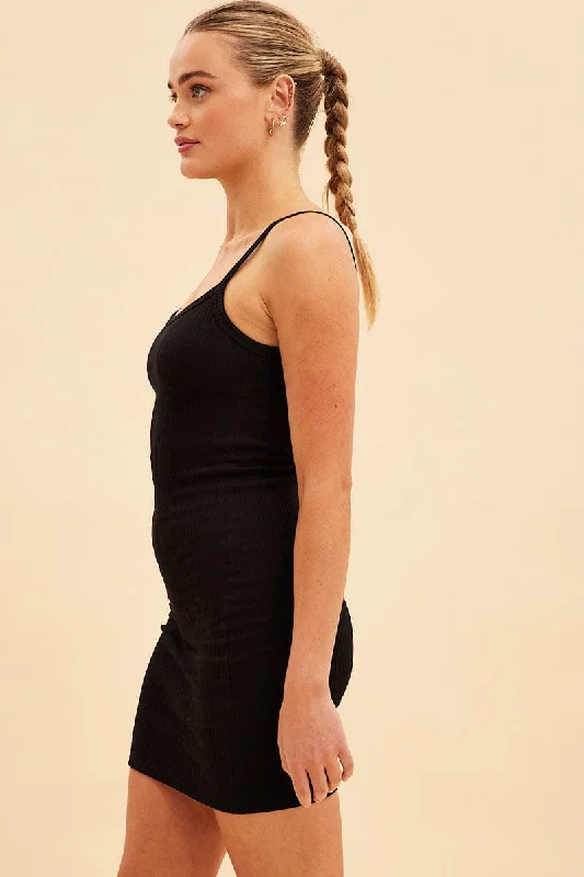 Black Prea Rib Bind Detail Crew Neck Tank Dress