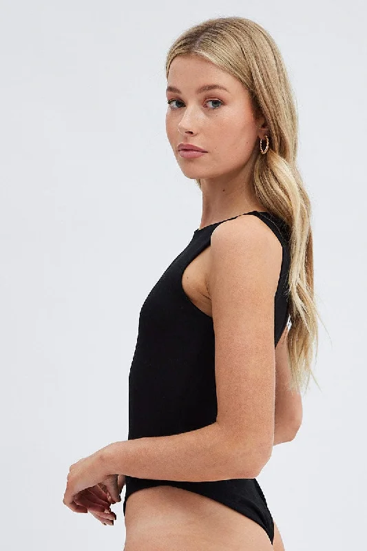 Black Round Neck Sleeveless Bodysuit