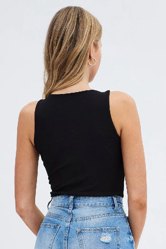 Black Round Neck Sleeveless Bodysuit