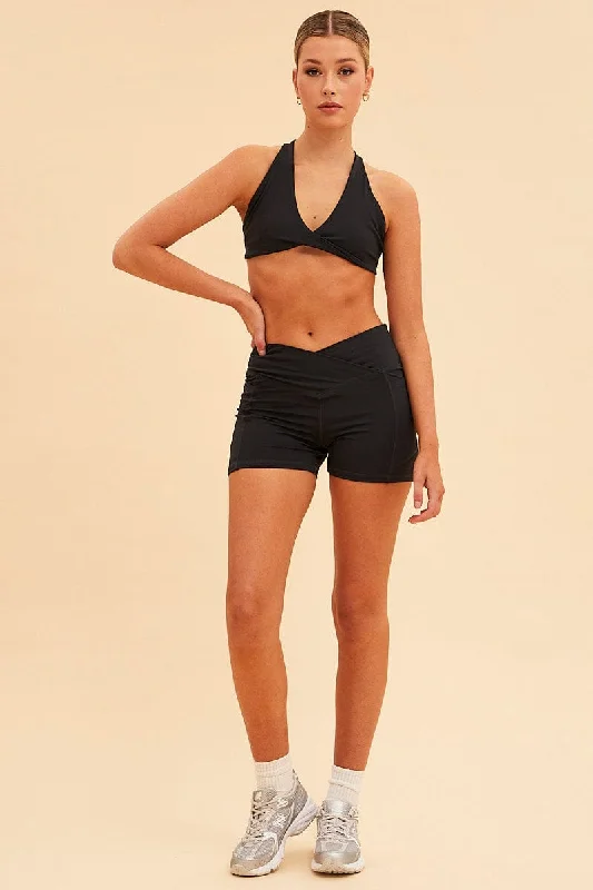 Black Sara Twist Front Active Bralette