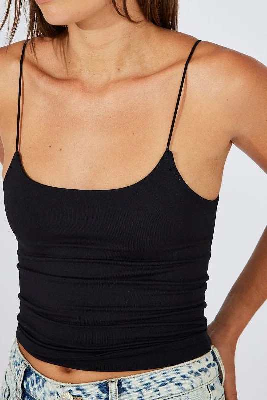 Black Singlet Top Round Neck Supersoft