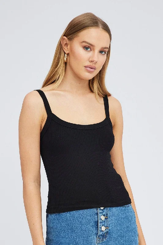 Black Singlet Top Scoop Neck