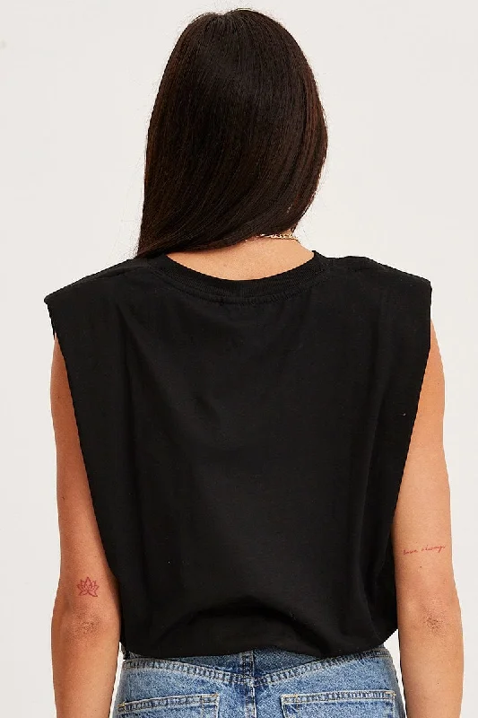 Black T Shirt Sleeveless Crew Neck