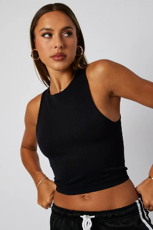 Black Tank Top Crew Neck Seamless