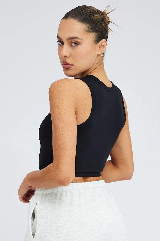 Black Tank Top Crew Neck Washed Seamless