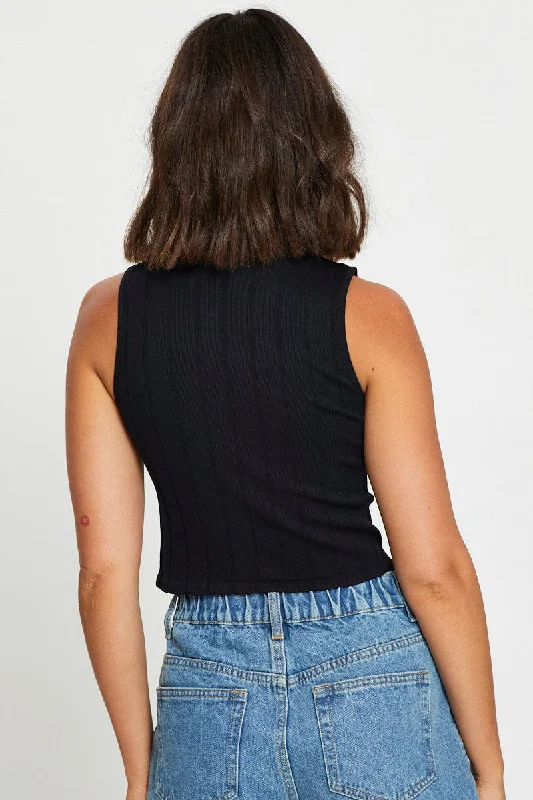 Black Tank Top Seamless Crop High Neck