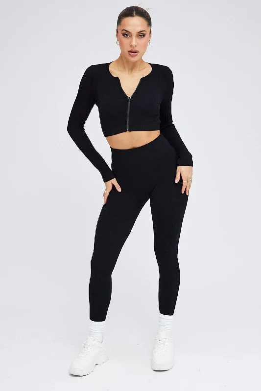 Black Zip Up Top Seamless Activewear