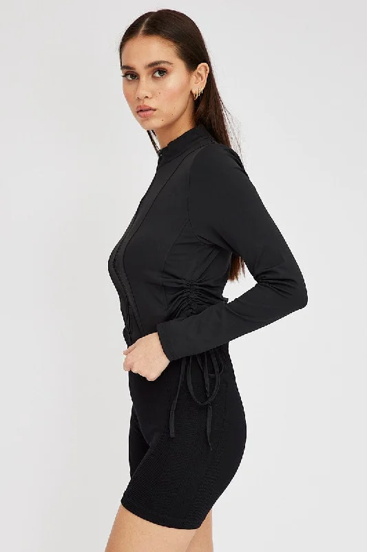 Black Zip Up Top Side Ruched