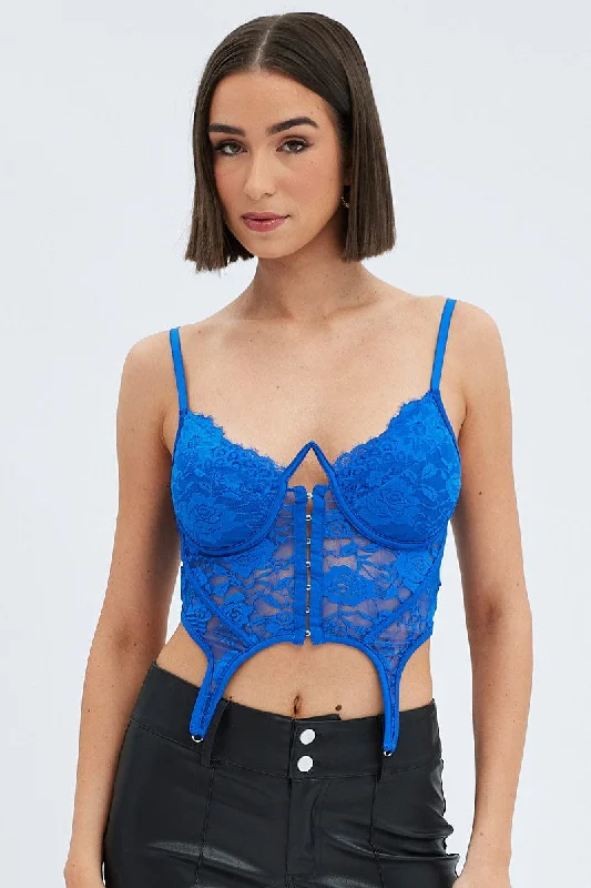 Blue Garter Corset Singlet Crop Lace