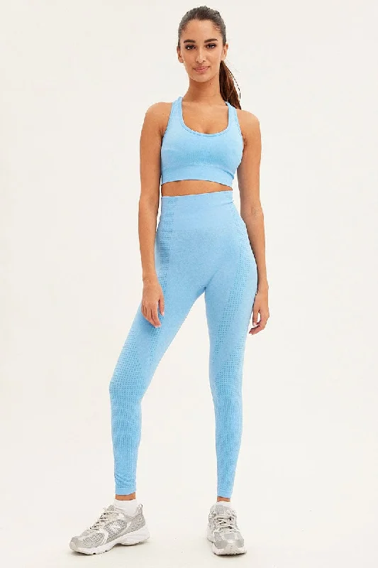 Blue Seamless Activewear Singlet Basic Top