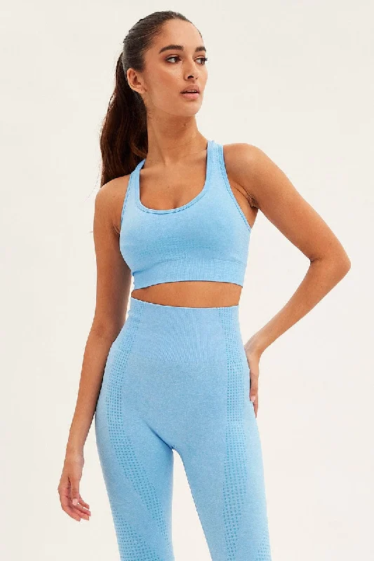 Blue Seamless Activewear Singlet Basic Top