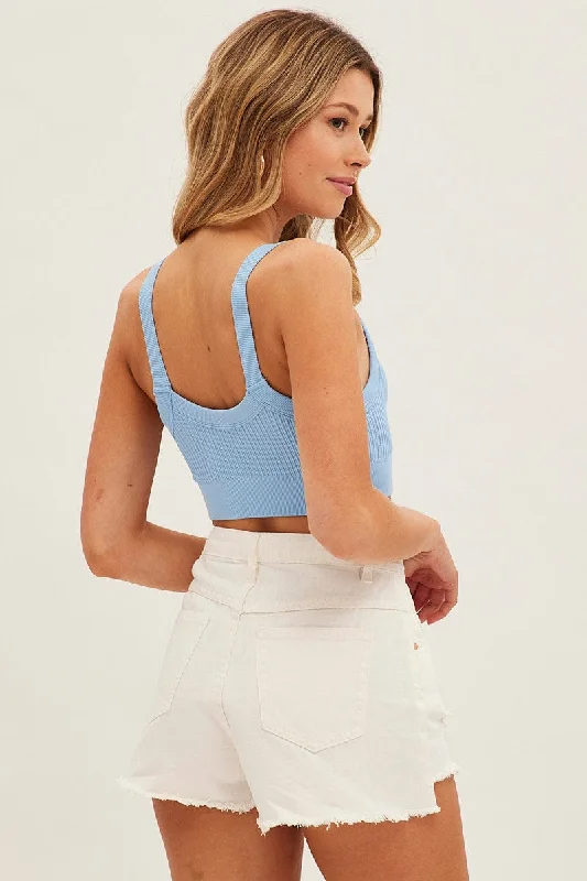 Blue Singlet Top Square Neck Seamless