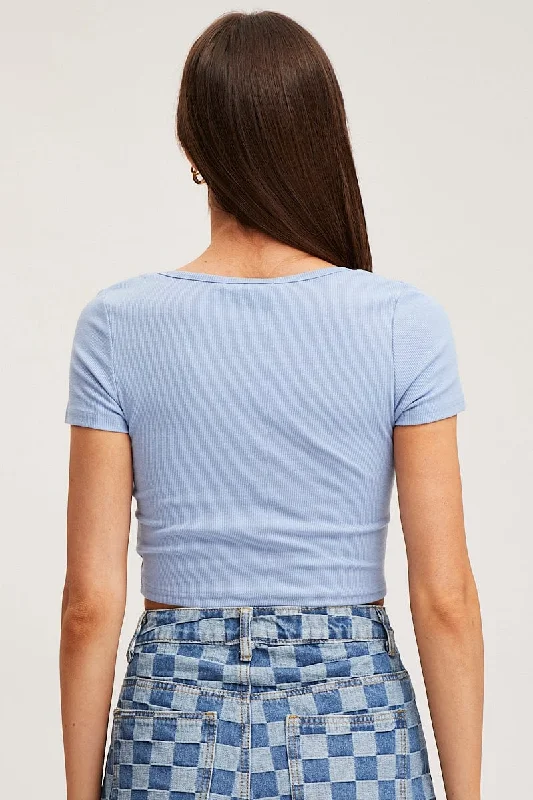 Blue Top Short Sleeve Round Neck