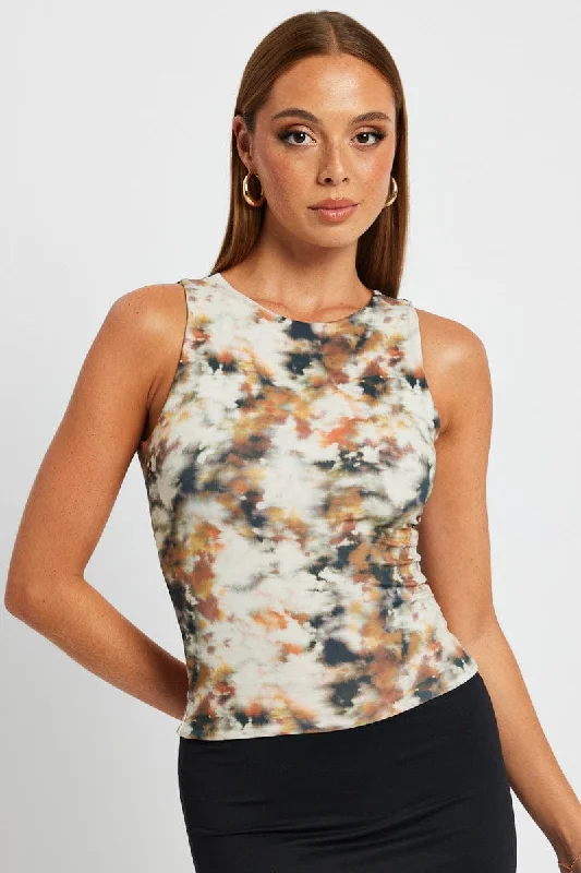 Brown Abstract Supersoft Tank Sleeveless