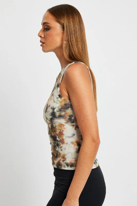 Brown Abstract Supersoft Tank Sleeveless