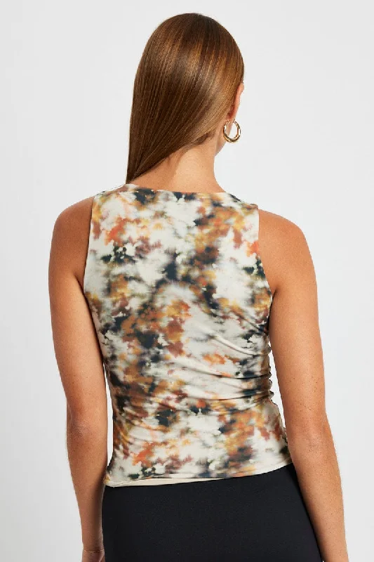 Brown Abstract Supersoft Tank Sleeveless