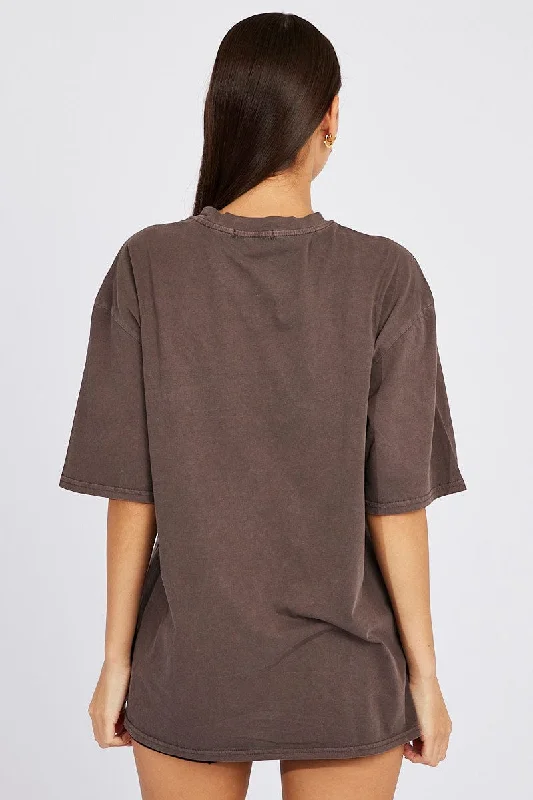 Brown Graphic Tee Short Sleeve Jersey Embroidered