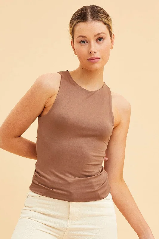 Brown Tank Top Smooth Cropped Full Length