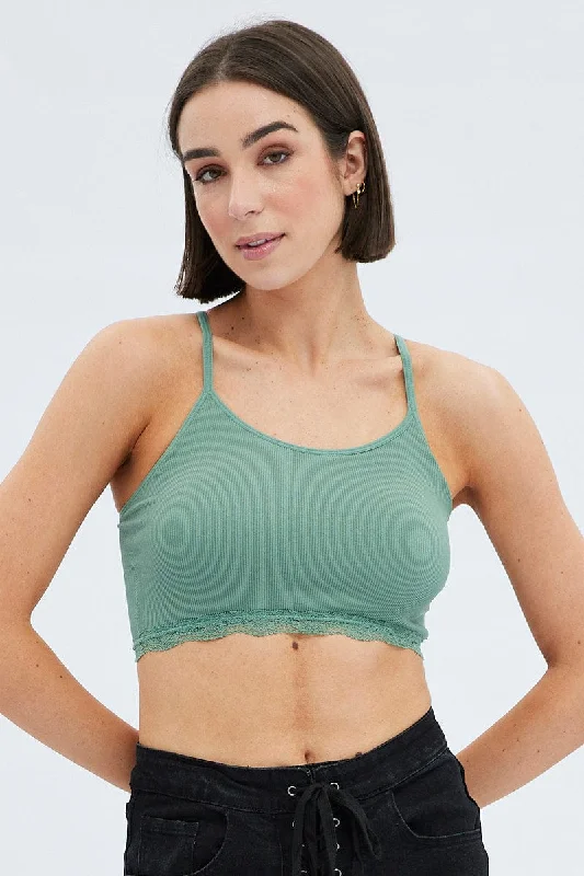 Green Bralette Lace Trim Seamless