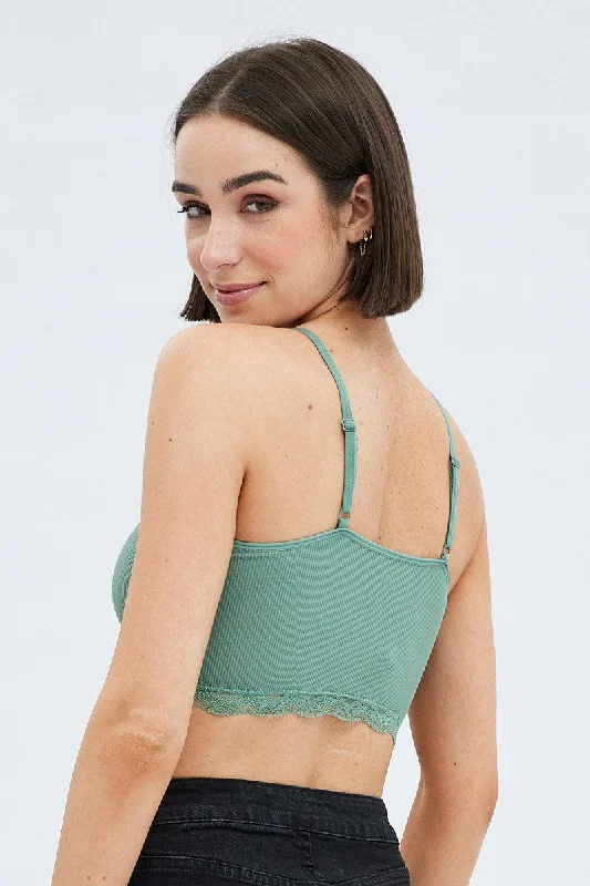 Green Bralette Lace Trim Seamless