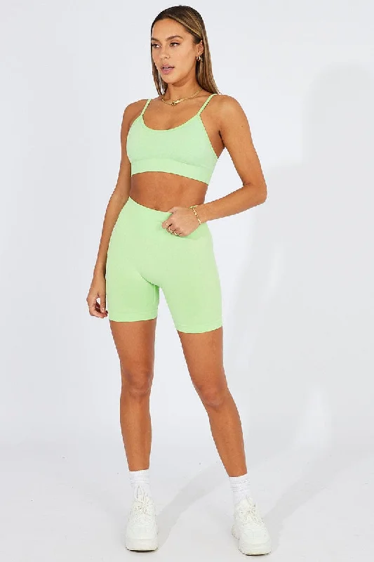 Green Seamless Top And Shorts Activewear Set