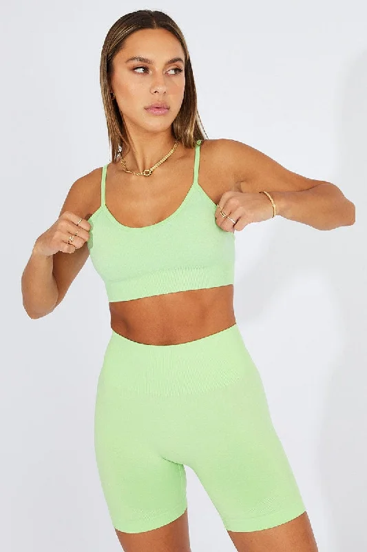 Green Seamless Top And Shorts Activewear Set