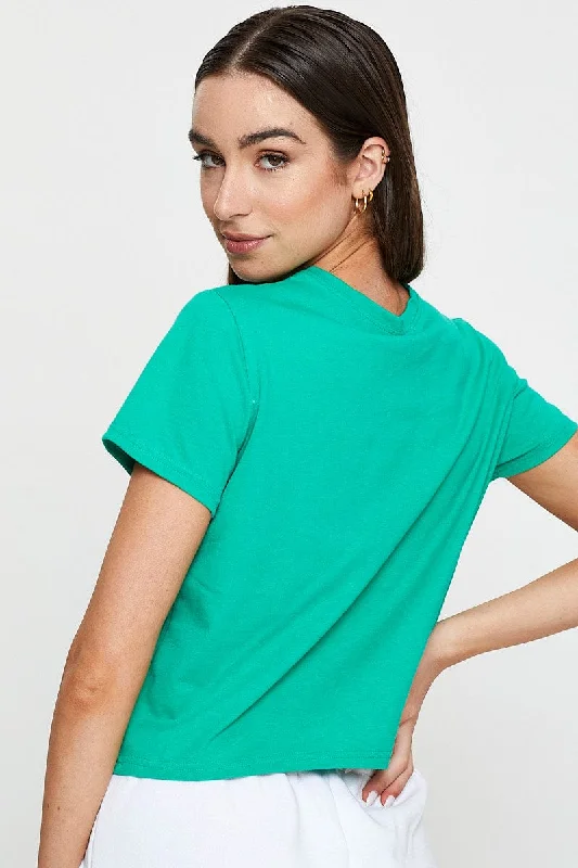 Green T Shirt Short Sleeve Crew Neck