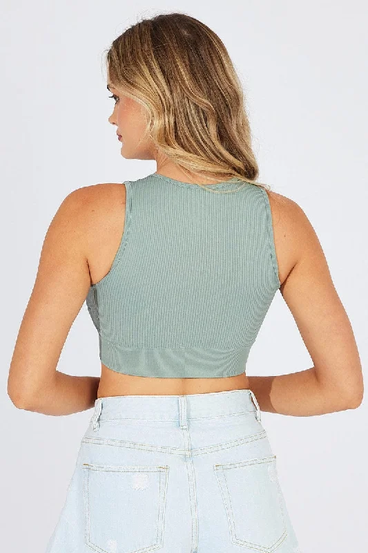 Green Tank Top Crew Neck Seamless