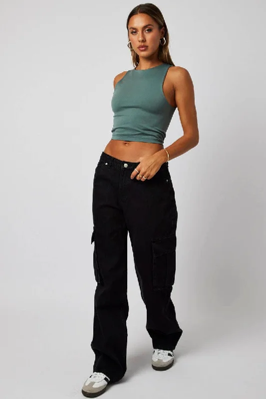 Green Tank Top Crew Neck Seamless