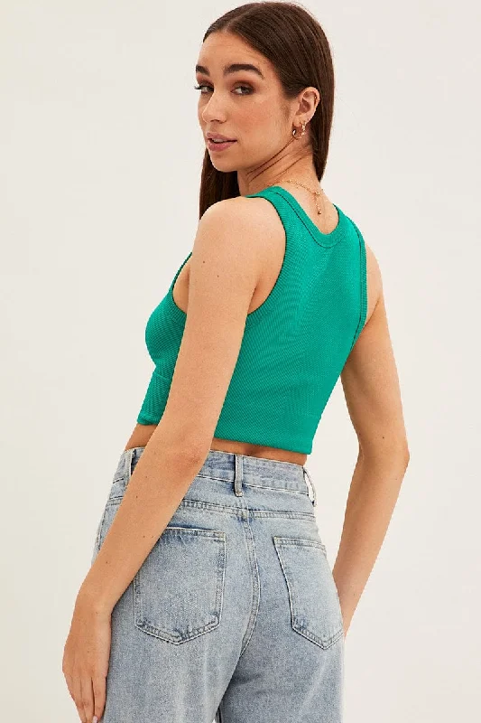 Green Tank Top Sleeveless Crew Neck Seamless