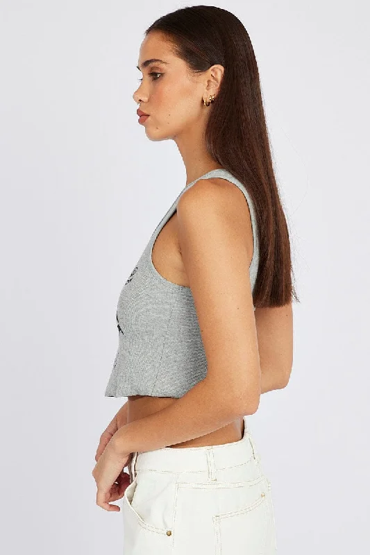 Grey Graphic Tank Sleeveless Rib