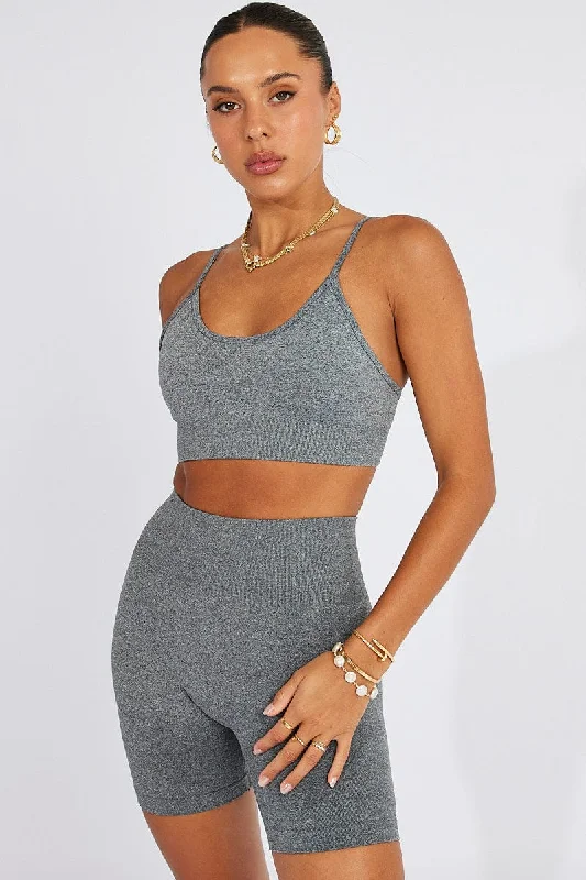 Grey Seamless Top And Shorts Activewear Set