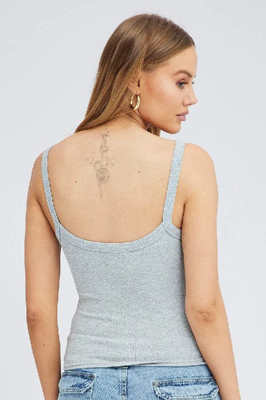 Grey Singlet Top Scoop Neck