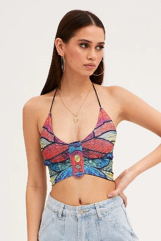 Multi Print Crop Top Backless