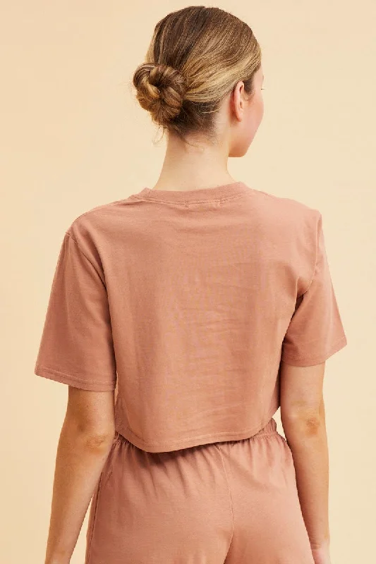 Orange Cropped T-Shirt Crew Neck Short Sleeve Cotton