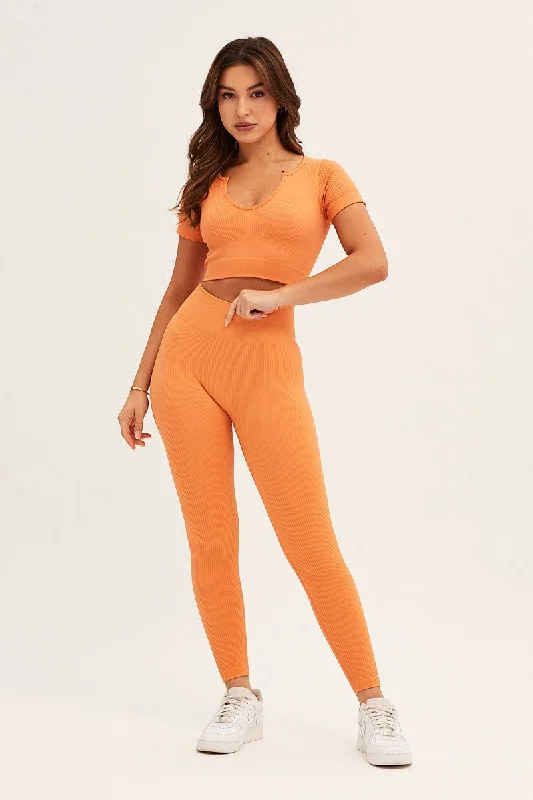 Orange Seamless Activewear Short Sleeve Top