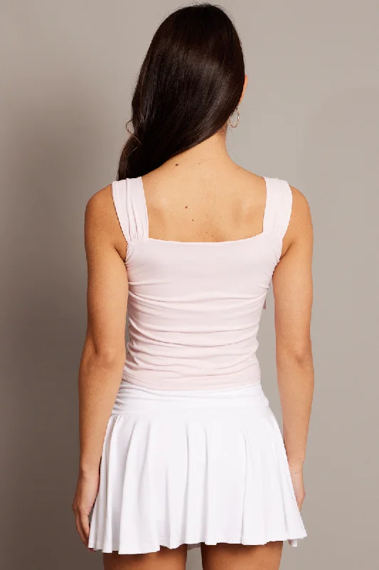 Pink Crop Top Square Neck With Ribbons