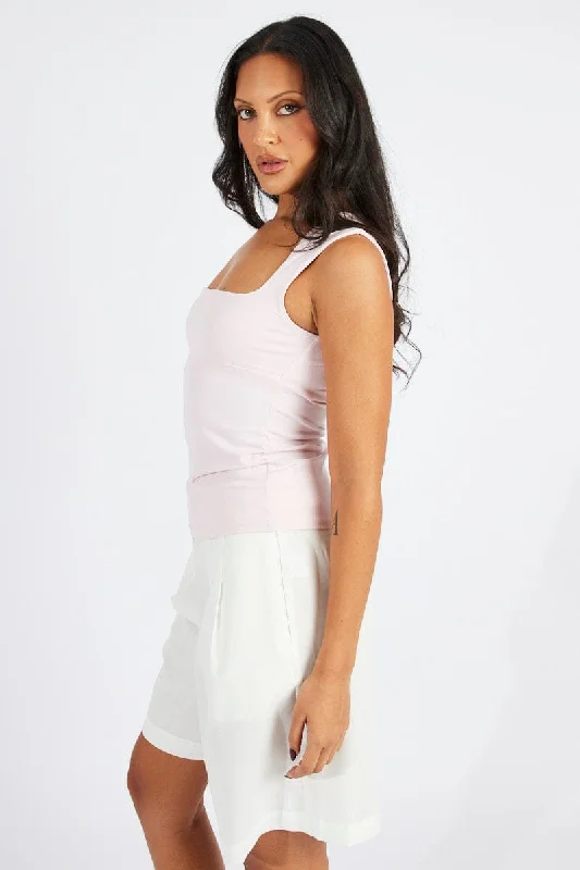 Pink Scoop Neck Tank Sleeveless