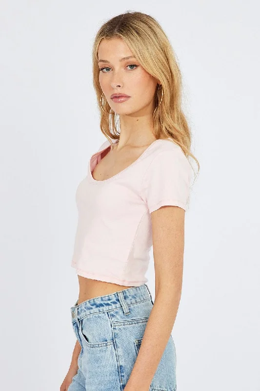 Pink T Shirt Short Sleeve Scoop Neck