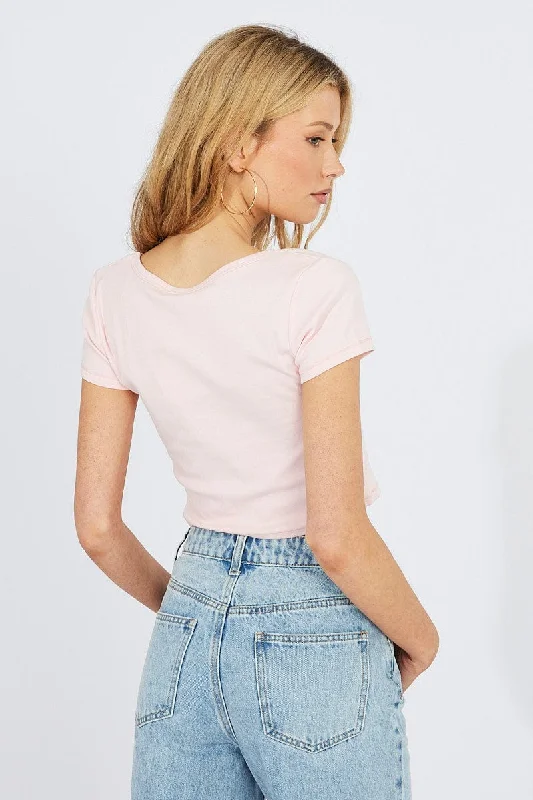 Pink T Shirt Short Sleeve Scoop Neck